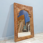 Handmade Indian Furniture Solid Hard Wood Mirror Frame Mehrab Carvings Walnut Color